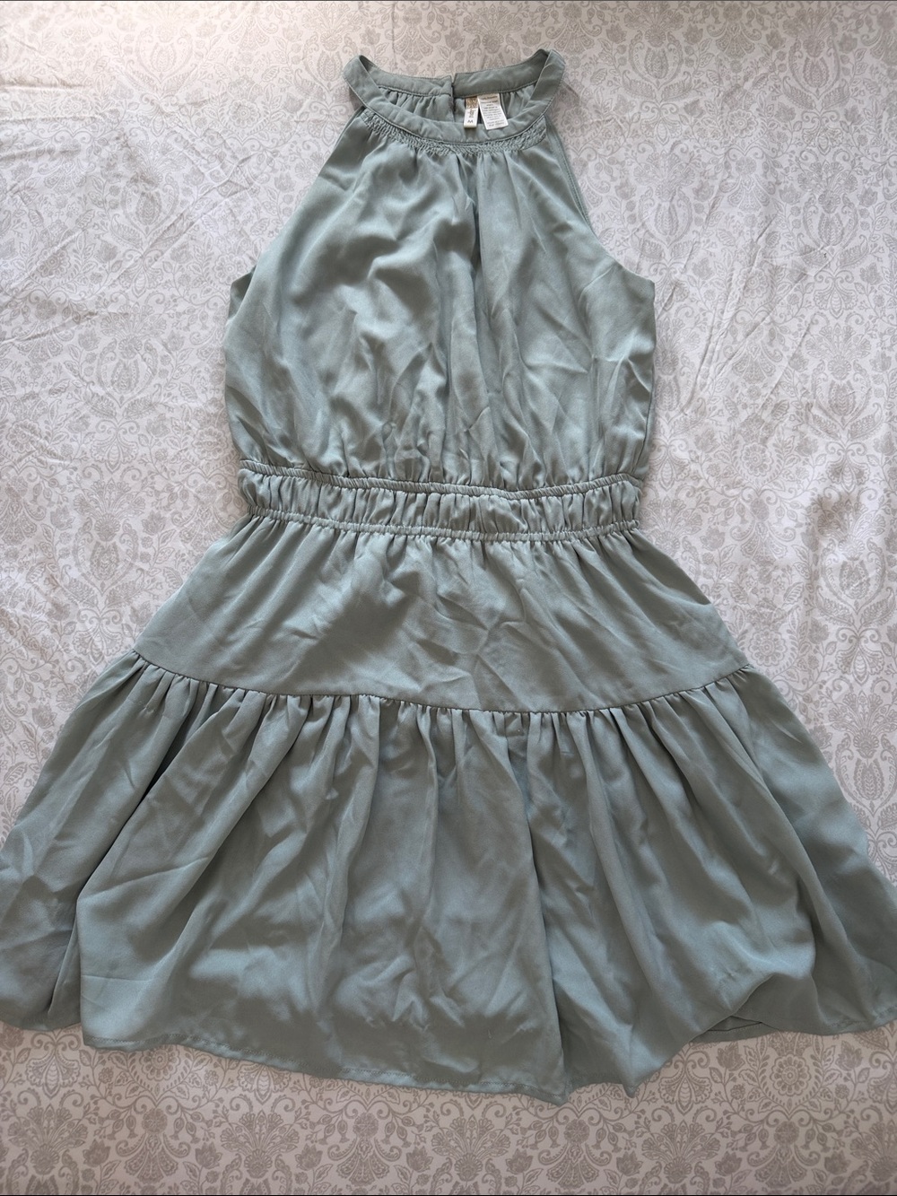 Xhilaration Sage Halter Elastic-Waist Ruffle Dress